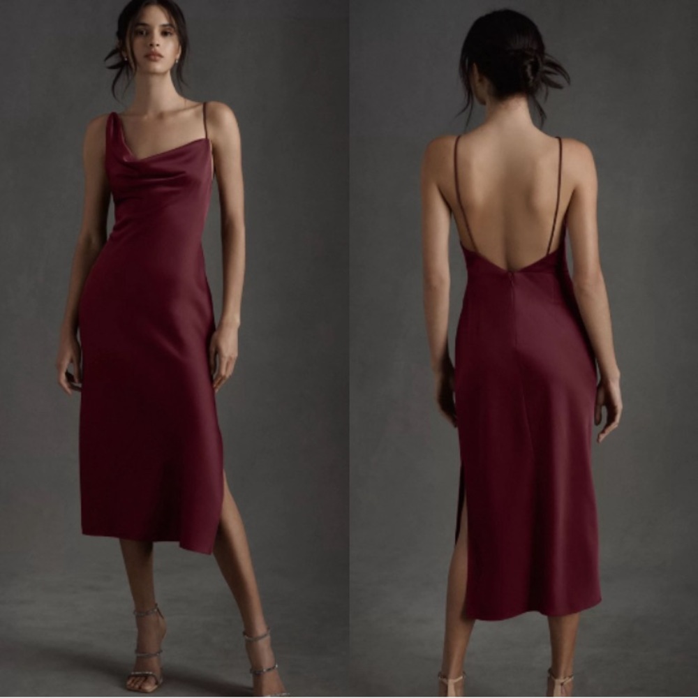 BHLDN August Satin Charmeuse Midi Dress | Dark Berry | Sz 16 | NWT